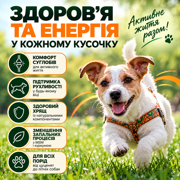 Жувальна добавка для суглобів собак Commanding Life Hip + Joint з глюкозаміном, хондроїтином та MSM, смак курки, 90 шт - Фото 6 Жувальна добавка для суглобів собак Commanding Life Hip + Joint з глюкозаміном, хондроїтином та MSM, смак курки, 90 шт - изображение 6