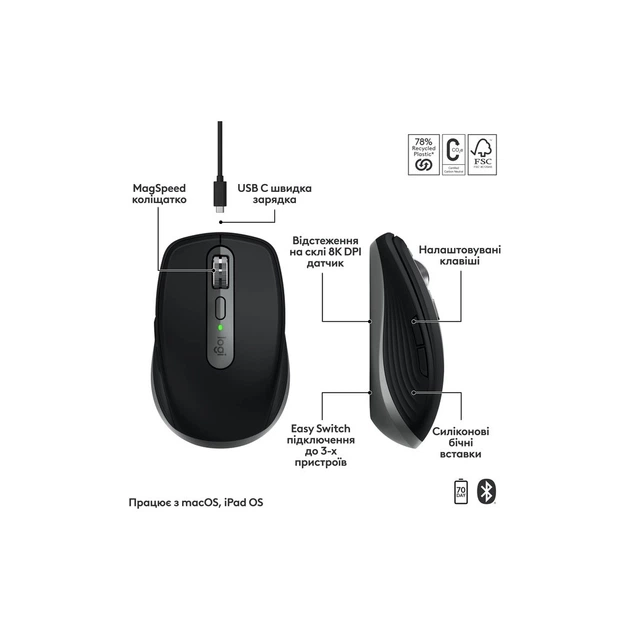 Мишка Logitech MX Anywhere 3S для MAC Wireless Space Grey (910-006947) - Фото 3 Мишка Logitech MX Anywhere 3S для MAC Wireless Space Grey (910-006947) - зображення 3