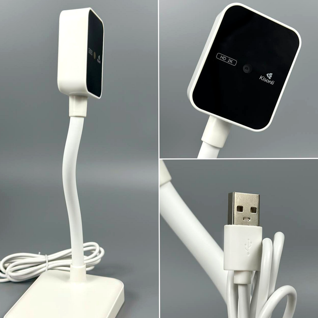 Вебкамера 2K автофокус USB відеодзвінок Kisonli D1 білий - зображення 3