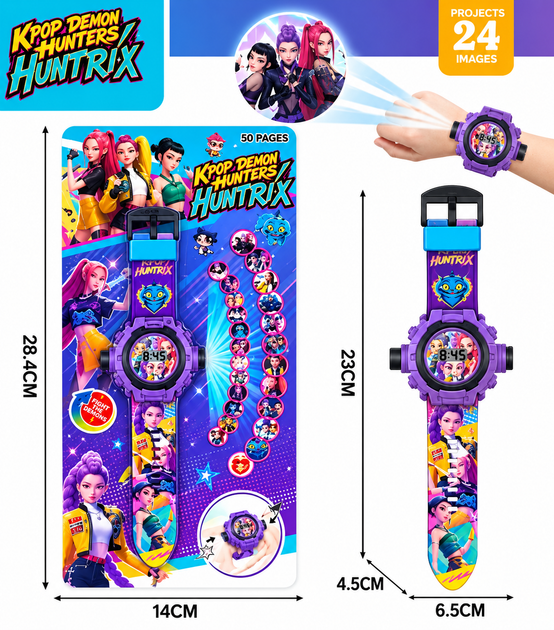Дитячий наручний годинник K-Pop Demon Hunters Huntrix Кпоп Мисливця на демонів Хантрікс з проектором на 24 зображення Фіолетовий (AN)2448 - изображение 3