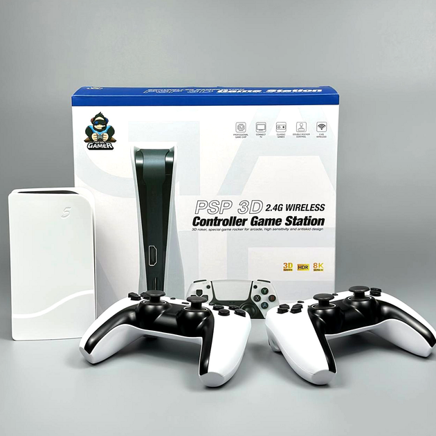 Ігрова консоль 8K Ultra HD сумісна з телевізорами 2 бездротових геймпада PSP 3D Game Station Q10 білий - зображення 2