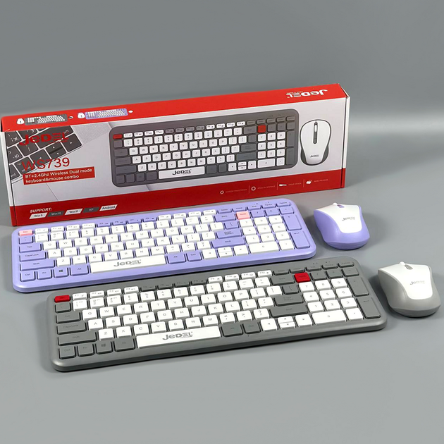 Бездротова клавіатура та 3D мишка 99 клавіш DPI 800-1200 Jedel WS739 Бузковий - зображення 2