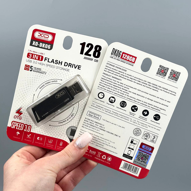 USB-флешка 128Gb 3в1 USB3.0 Lightning Microшвидкісна XO DK06 - зображення 3