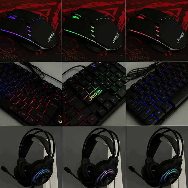Игровой комплект клавиатура мышь гарнитура коврик 4 в 1 RGB 50 мм 5 В 100 мА Jedel CP-09 черный - изображение 4