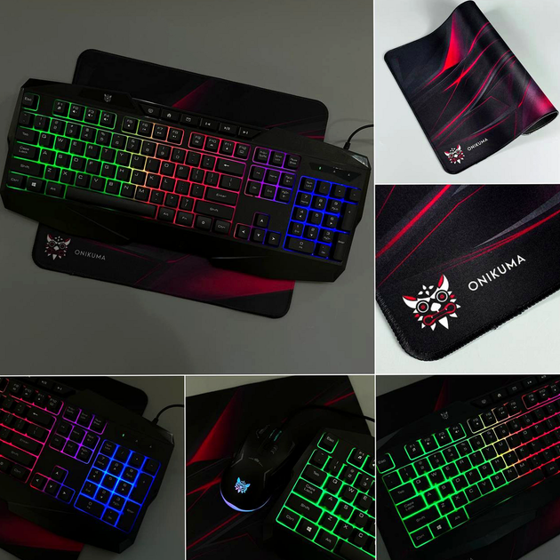 Ігровий комплект клавіатура миша килимок мультимедійні клавіші USB Onikuma TZ3006 чорний - зображення 4