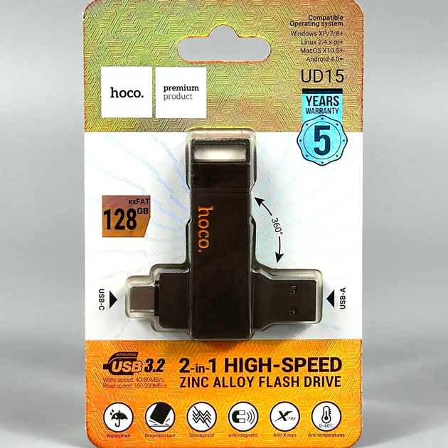 USB флешка 128Gb USB3.2 Type-C Hoco UD15 Скоростная - Фото 2 USB флешка 128Gb USB3.2 Type-C Hoco UD15 Скоростная - изображение 2