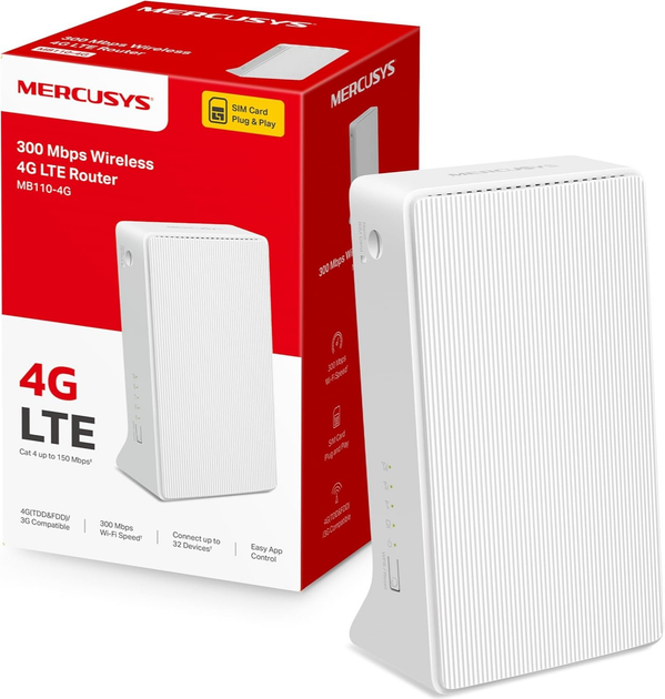 Маршрутизатор Mercusys MB110 / 4G / 2.4 ГГц Білий (102471440) - Уцінка - зображення 5