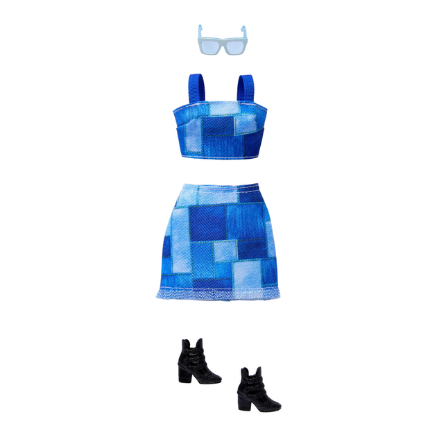 Одяг для ляльок Барбі Блакитний костюм у стилі печворк Barbie Style Complete Looks Blue Patchwork Skirt and Top (JJN90) (JJN90) - Фото 1 Одяг для ляльок Барбі Блакитний костюм у стилі печворк Barbie Style Complete Looks Blue Patchwork Skirt and Top (JJN90) (JJN90) - зображення 1