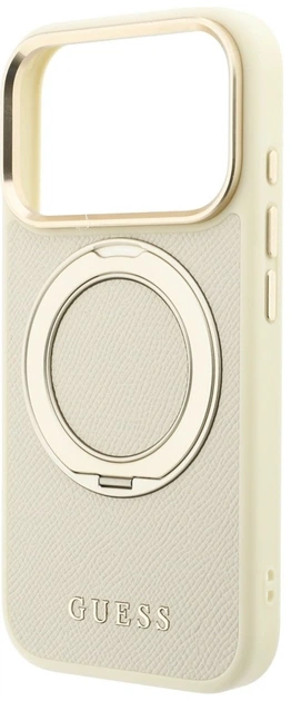 Etui do smartfona Apple iPhone 17 Pro / 18 Pro Guess Ring Stand 360 Grained Classic Logo MagSafe Beige (GUE005667) - obraz 6