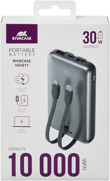 Powerbank RIVACASE VA2611 10000 mAh 30W Black (VA2611_GY) - Zdjęcie 2 Powerbank RIVACASE VA2611 10000 mAh 30W Black (VA2611_GY) - obraz 2