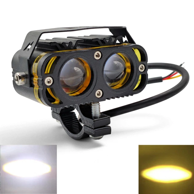 Двоколірна додаткова світлодіодна LED-фара 40W 15000Lm для мотоцикла, квадроцикла, скутера (05148) - зображення 6