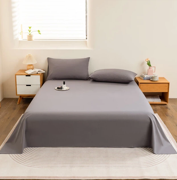 Простыня MINISO из хлопка 200x230 см, темно-серая - Фото 1 Простыня MINISO из хлопка 200x230 см, темно-серая - изображение 1