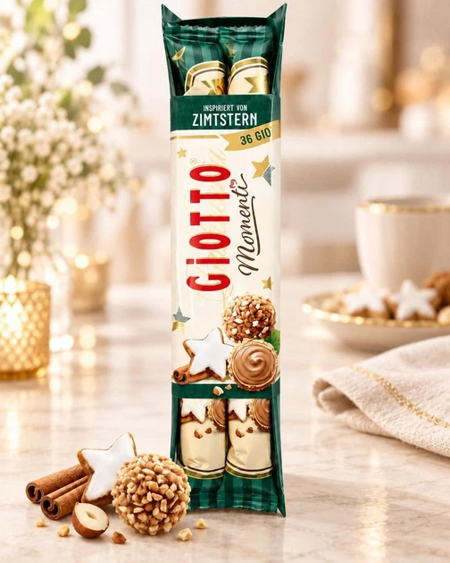 Набір Цукерки вафельні Ferrero Giotto Momenti Zimtstern Ферреро Джотто Моменті з корицею та ніжною горіхово-кремовою начинкою 36шт - Фото 1 Набір Цукерки вафельні Ferrero Giotto Momenti Zimtstern Ферреро Джотто Моменті з корицею та ніжною горіхово-кремовою начинкою 36шт - зображення 1