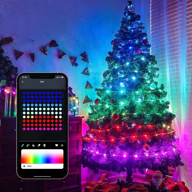 Гирлянда умная RGB 10 м 100 LED с управлением со смартфона (Bluetooth) и пультом, USB Smart гирлянда - Фото 6 Гирлянда умная RGB 10 м 100 LED с управлением со смартфона (Bluetooth) и пультом, USB Smart гирлянда - изображение 6