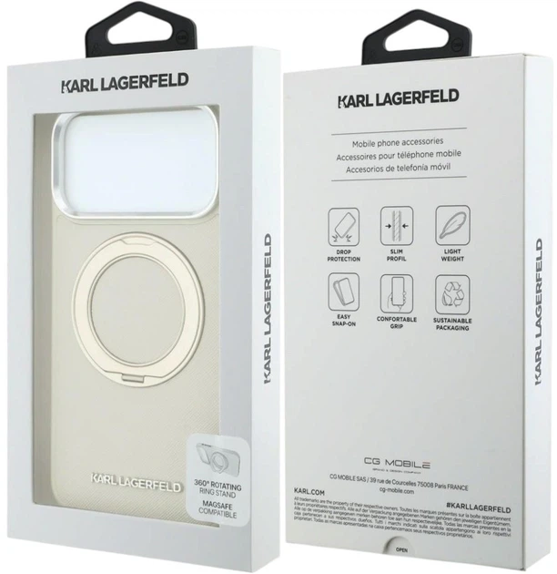 Чохол для смартфона Apple iPhone 17 Pro Max / 18 Pro Max Karl Lagerfeld Ring Stand 360 Saffiano Classic Logo MagSafe Beige (KF003178) - зображення 8