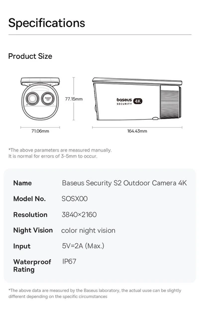 Вулична автономна IP-камера відеоспостереження Baseus S2 4K Solar Security 8MP Wi-Fi на сонячній батареї - Фото 7 Вулична автономна IP-камера відеоспостереження Baseus S2 4K Solar Security 8MP Wi-Fi на сонячній батареї - зображення 7