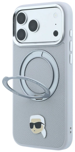 Чохол для смартфона Apple iPhone 17 Pro Max / 18 Pro Max Karl Lagerfeld with Ring Stand 360 Karl Head Pin MagSafe Grey (KF003236) - зображення 2