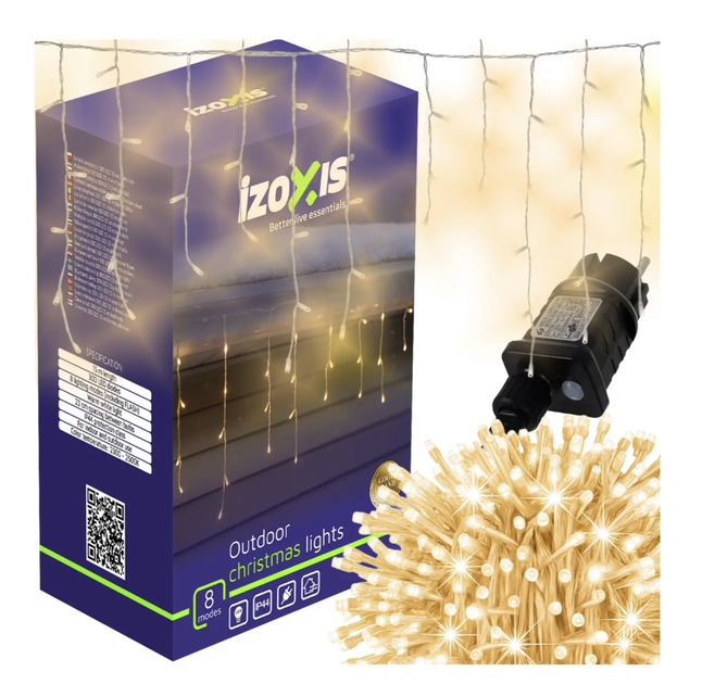 Гирлянда Izoxis 26710 300 LED 15 м теплый белый цвет 8 режимов IP44 Светодиодный занавес сосульки новогодняя уличная для окон фасада балкона с мерцанием - изображение 4