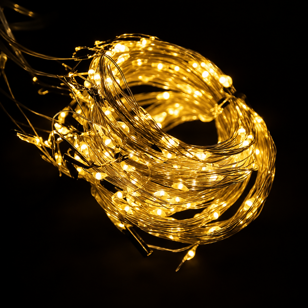 Світлодіодна гірлянда штора 3×2 метри 200 LED світлодіодів новорічна гірлянда шторка від USB гірлянда нитка на вікно 8 режимів прозорий дріт Жовтий - зображення 3