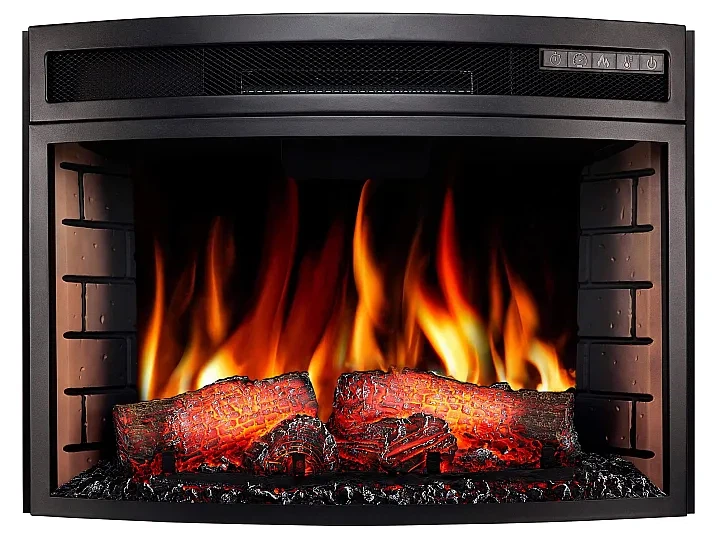 Електрокамін 3D ArtiFlame 1600 Вт вбудований з інфрачервоним обігрівом заокруглене панорамне скло електрокамін з ефектом живого полум'я звук вогню пульт таймер до 30 м2 - зображення 6