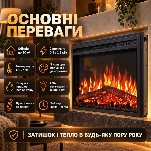 Электрокамин встроенный ArtiFlame 1800 Вт электрокамин 3d с эффектом живого пламени и звуком огня 3 цвета пламени и подсветки поленьев камин электрический декоративный для дома до 30 м2 пульт таймер 61х50 см - изображение 5