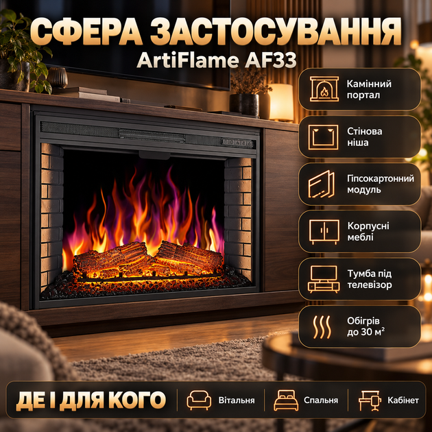 Электрокамин 3D ArtiFlame 1600 Вт электрокамин встроенный с эффектом живого пламени кирпичная кладка звук огня 4 цвета фона камин электрический декоративный пульт таймер до 30 м2 - изображение 3