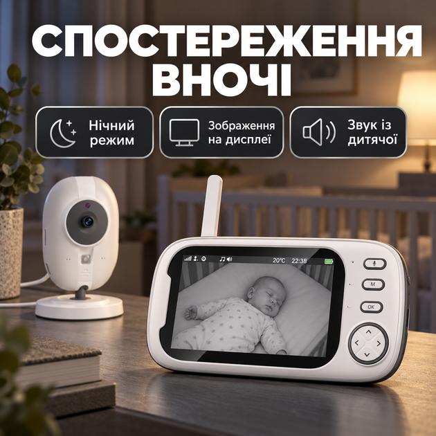 Видеоняня камера ночного видения видео няня с микрофоном и динамиком поворотная камера видеонаблюдения Baby Monitor - Фото 5 Видеоняня камера ночного видения видео няня с микрофоном и динамиком поворотная камера видеонаблюдения Baby Monitor - изображение 5