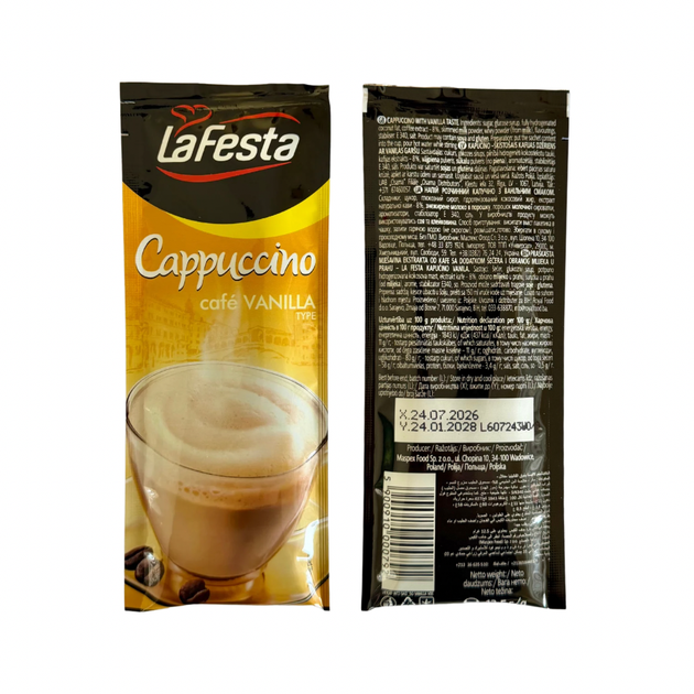 Капучино розчинне La Festa Cappuccino Vanilla зі смаком ванілі 12,5 г × 10 шт. (125 г) - Фото 4 Капучино розчинне La Festa Cappuccino Vanilla зі смаком ванілі 12,5 г × 10 шт. (125 г) - зображення 4