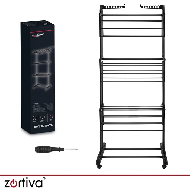 Вертикальная сушилка для белья напольная на колесах Zortiva 27129 (178 см, 3 яруса, держатели для вешалок) - изображение 8