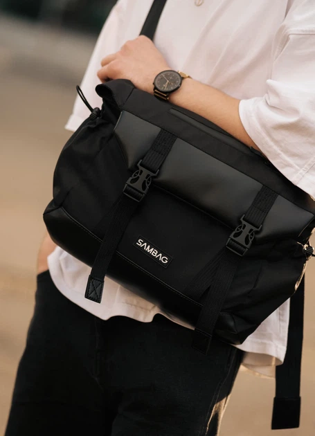 Сумка для ноутбука Sambag Roll з перфорацією 33х26х11 см чорна екошкіра - Фото 3 Сумка для ноутбука Sambag Roll з перфорацією 33х26х11 см чорна екошкіра - зображення 3