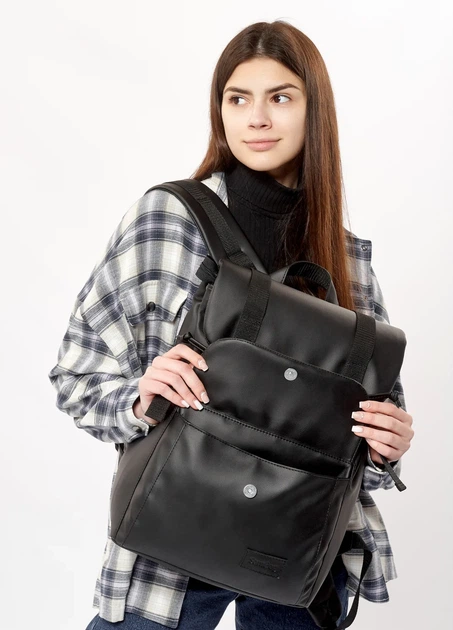 Женский рюкзак ролл Sambag Loft Zard 46x28x13 см экокожа чёрный с клапаном - изображение 6