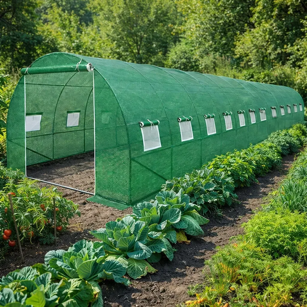 Садовая теплица 36 м2 12 × 3 × 2 м, армированная пленка 140 г/м2 UV4, 24 окна, труба 25 мм - Фото 3 Садовая теплица 36 м2 12 × 3 × 2 м, армированная пленка 140 г/м2 UV4, 24 окна, труба 25 мм - изображение 3