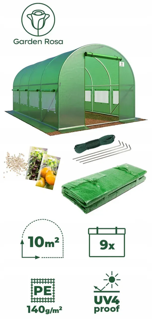 Садовая теплица 10 м2 Garden Rosa 4 × 2.5 × 2 м, армированная пленка UV-4, 8 окон, оцинкованный каркас - Фото 6 Садовая теплица 10 м2 Garden Rosa 4 × 2.5 × 2 м, армированная пленка UV-4, 8 окон, оцинкованный каркас - изображение 6