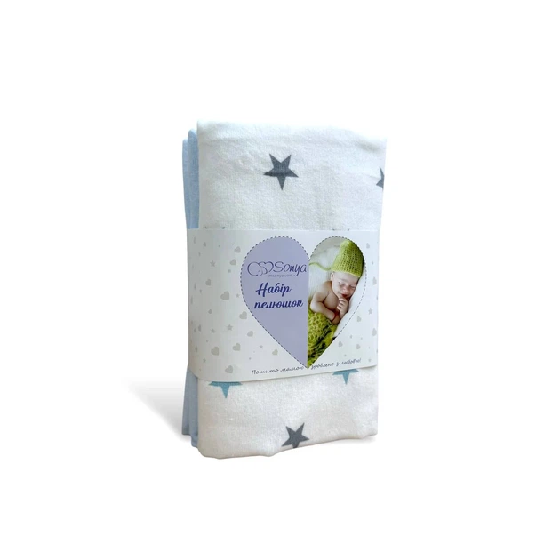 Набор фланелевых пеленок Маленька Соня Soft Stars 80х100 см голубой - Фото 1 Набор фланелевых пеленок Маленька Соня Soft Stars 80х100 см голубой - изображение 1