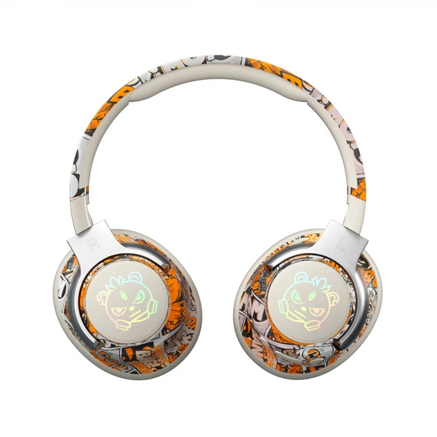 Игровые беспроводные наушники Xusom T12 Graffiti Edition - White-Orange - изображение 9