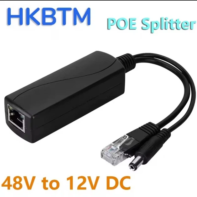 PoE-сплиттер HKBTM 48V → 12V 2A, 10/100 Мбит/с, IEEE 802.3af/at, RJ45, DC 5.5×2.1 мм - Фото 1 PoE-сплиттер HKBTM 48V → 12V 2A, 10/100 Мбит/с, IEEE 802.3af/at, RJ45, DC 5.5×2.1 мм - изображение 1
