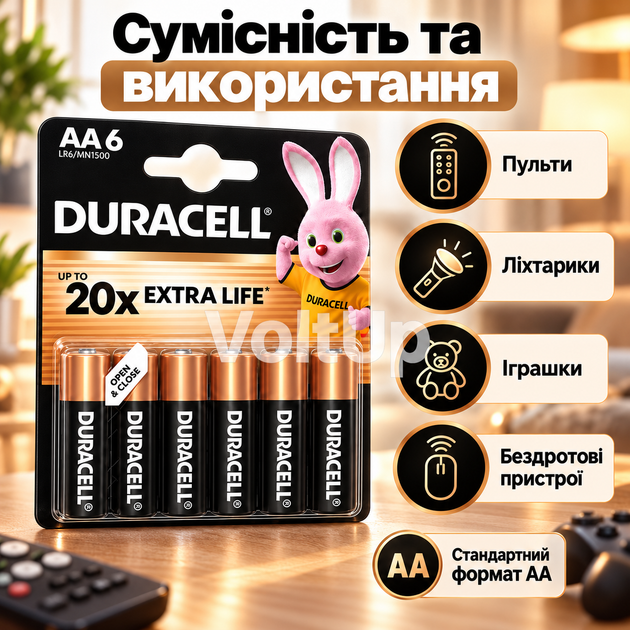 Комплект пальчикових батарейок Duracell Basic AA 6 шт LR6 MN1500 1.5 В Alkaline для побутових пристроїв - зображення 3