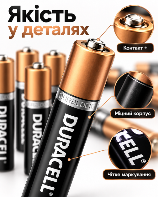 Щелочные минипальчиковые батарейки Duracell Plus AAA 8 шт LR03 1.5 В Alkaline с технологией Duralock для бытовой техники - изображение 4