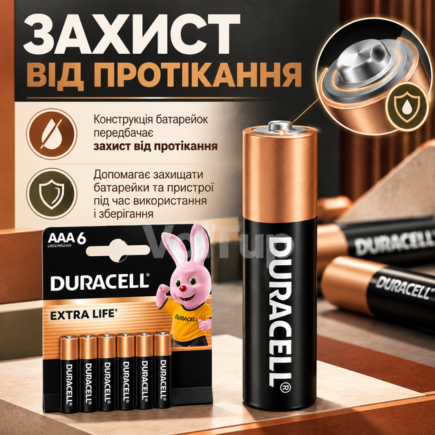 Батарейки DURACELL AAA (LR03) MN2400 Basic 6 шт, лужні елементи живлення зі строком зберігання до 10 років - зображення 3