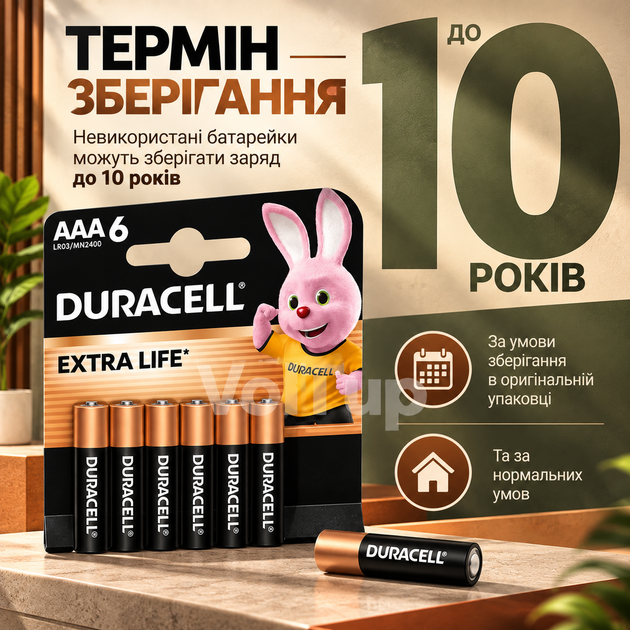 Батарейки DURACELL AAA (LR03) MN2400 Basic 6 шт, лужні елементи живлення зі строком зберігання до 10 років - зображення 4
