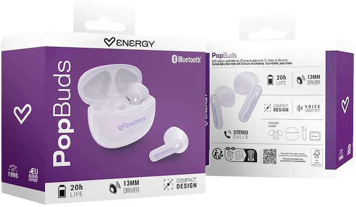 Słuchawki Energy Sistem PopBuds TWS Lavender (8432426501526) - Zdjęcie 4 Słuchawki Energy Sistem PopBuds TWS Lavender (8432426501526) - obraz 4