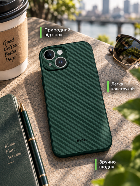 Чехол K-Doo Air Carbon ультратонкий силиконовый противоударный для iPhone 15 с MagSafe защита камеры Green SR-547 - изображение 3