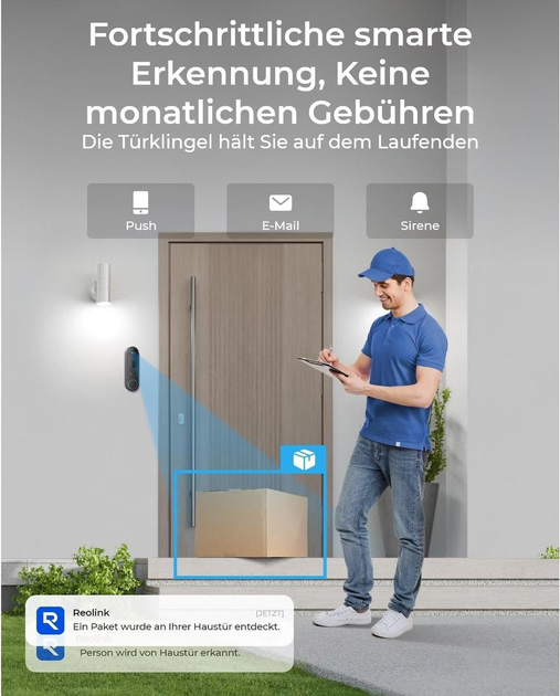 Беспроводной видеозвонок Reolink Doorbell Battery 2K 4 МП, Wi-Fi 2,4/5 ГГц, аккумулятор, microSD до 512 ГБ - изображение 6