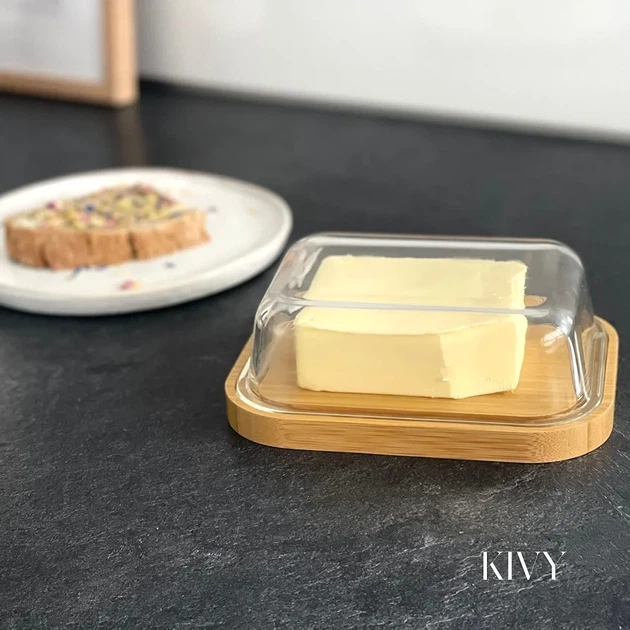 Велика маслянка KIVY, скляний судок з кришкою — боросилікатне скло, бамбук, герметична, європейський стиль - Фото 7 Велика маслянка KIVY, скляний судок з кришкою — боросилікатне скло, бамбук, герметична, європейський стиль - зображення 7