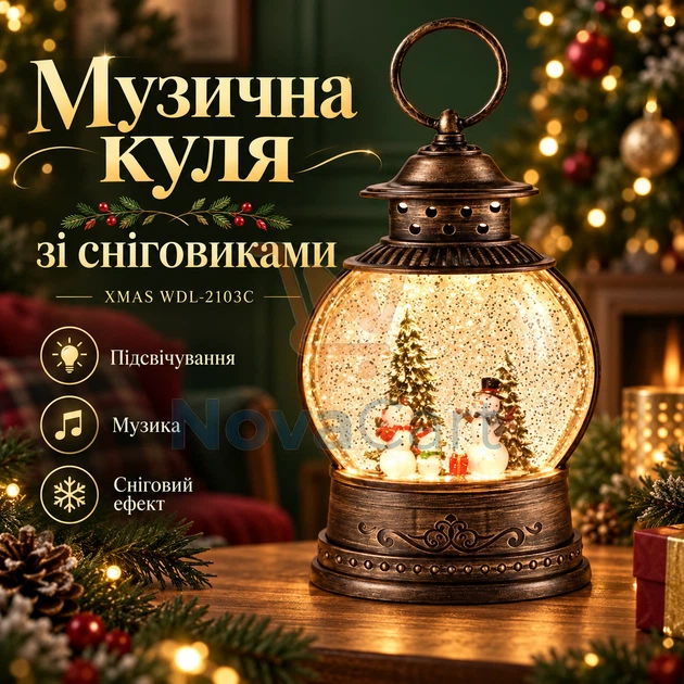 Музыкальная снежная композиция со снеговиками, круглый рождественский ночник с USB питанием, новогодний фонарь с LED светом Коричневый - Фото 1 Музыкальная снежная композиция со снеговиками, круглый рождественский ночник с USB питанием, новогодний фонарь с LED светом Коричневый - изображение 1