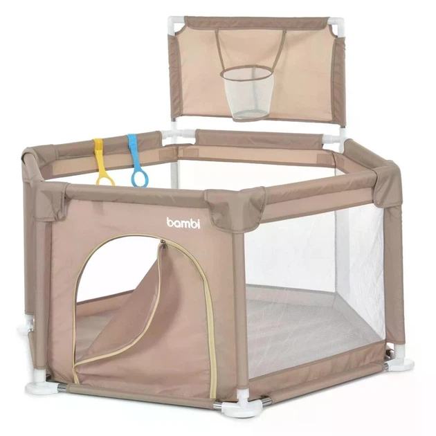 Дитячий манеж Bambi MR 1340-BG (баскетбольне кільце, на застібці, дві ручки) бежевий - изображение 3