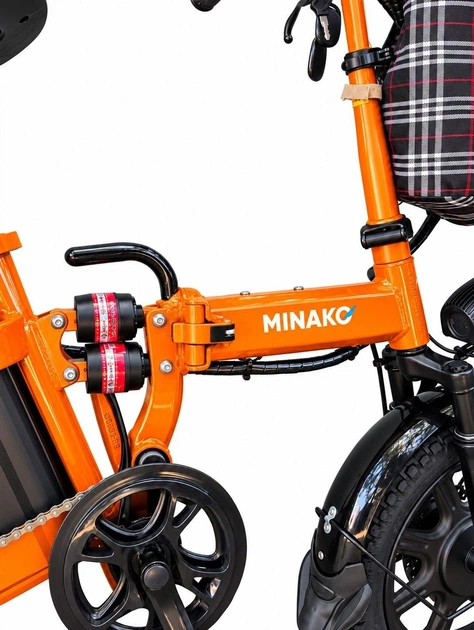 Електровелосипед Minako Mini 16" двомісний (1000W, 24Ah) + Пасажирське сидіння Помаранчевий - зображення 6