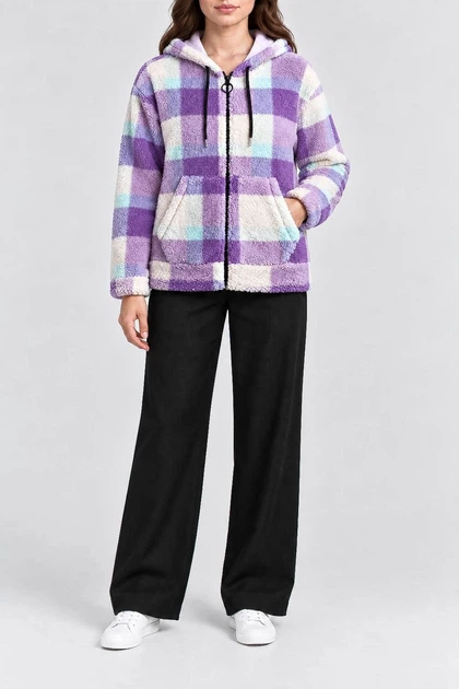 Кофта жіноча тедді на блискавці, колір бузковий, розмір L-XL FA_015448 - зображення 2