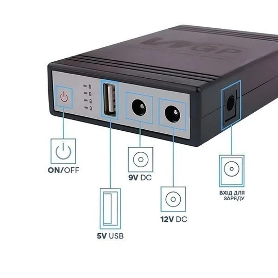ДБЖ UPS для роутера MINI DC WGP103 (10400mAh, 5V, 9V, 12V) Black - зображення 4