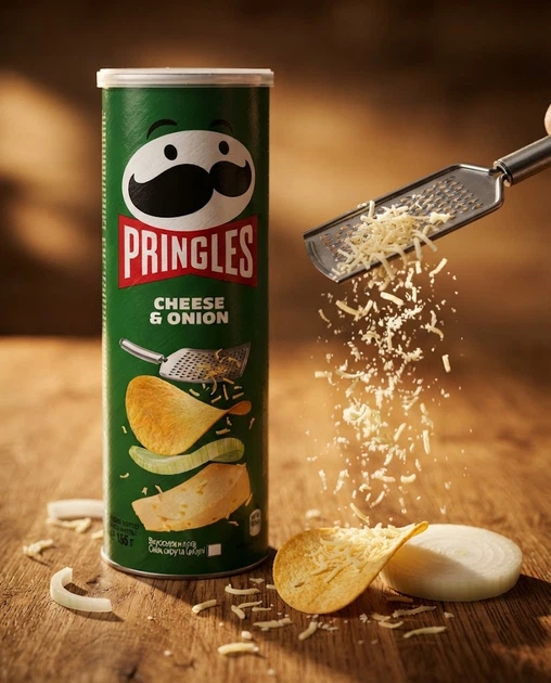 Чипси Pringles Cheese Onion картопляні зі смаком сиру цибулі хрустка закуска скибочками у картонному тубусі 165 г - зображення 5